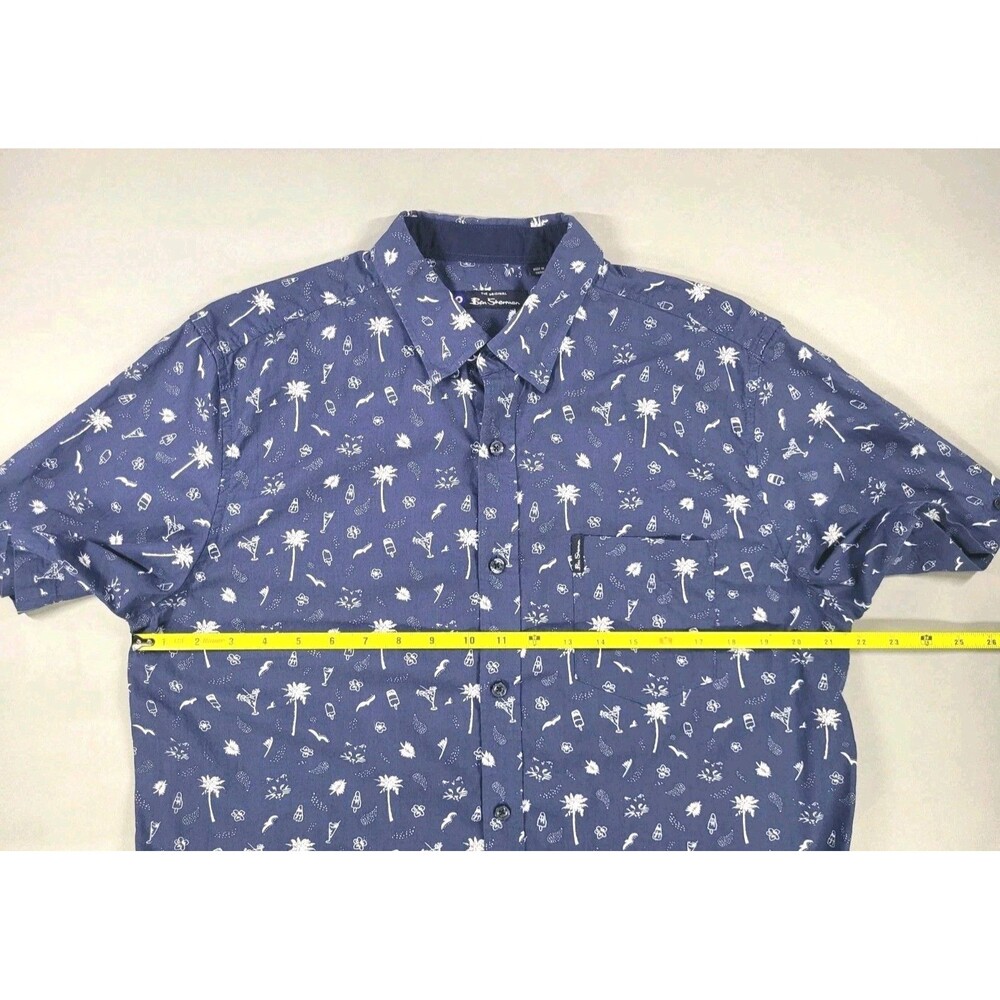 Ben Sherman Men's Short Sleeve Printed Button-Down Shirt - Navy Blue Sz L - Picture 10 of 10
